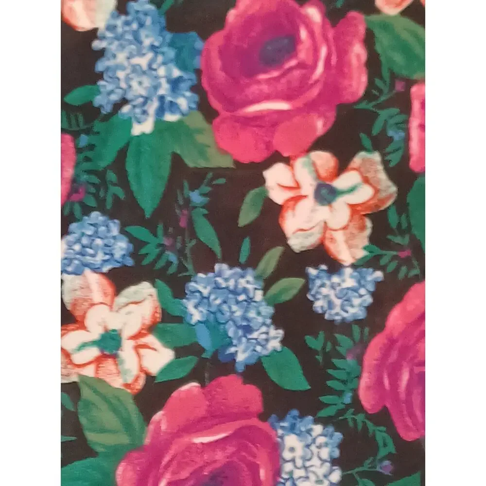 VTG Emday Black Pink Floral Polyester Fabric Lightweight 1 Pc 5 1/2 Yards x 42